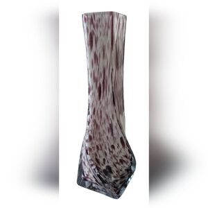 Beautiful Hand-blown Art Glass Spotted Swirl Vase 7"x3" White & Purple
